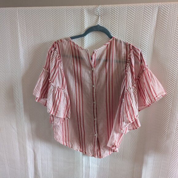 H&M Red White Stripe Ruffle Flutter Sleeve Blouse Boho Size 6 - Picture 11 of 11